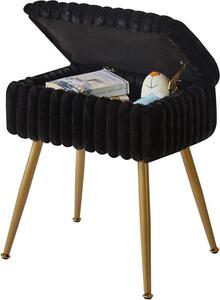 Sametová taburetka k toaletnímu stolku - Pouf na líčení - Pohodlné sezení - Skrytý úložný prostor - 42 x 31 x 46 cm - Černá barva