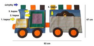 Kapsář vláček modrý 47 x 93 cm ( kapsář lokomotiva + vagón)