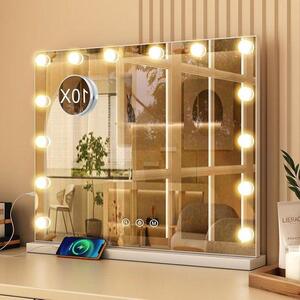 Zrcadlo s osvětlením – hollywoodské zrcadlo – pro dokonalý vzhled – 14 stmívatelných lamp – 50x40 cm – bílé