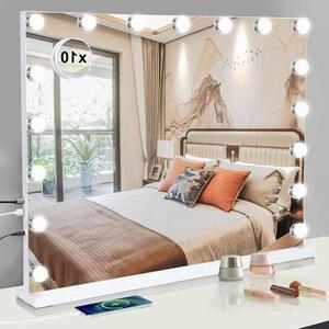Kosmetické zrcadlo – Zrcadlo s osvětlením – Pro precizní líčení – 14 LED diod – 50 x 42 cm – Bílé