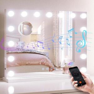Zrcadlo s osvětlením – zrcadlo na líčení – pro každodenní líčení – s Bluetooth audio – 58x45 cm – bílé barvy