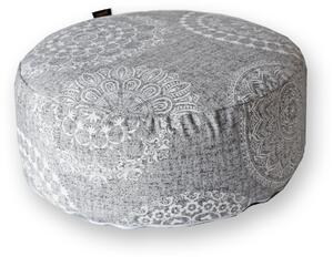 GADEO meditační sedák BÍLÁ MANDALA na šedé Rozměr: Ø33x13cm, Výplň: polštář s pohankovými slupkami + potah