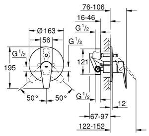 Grohe Professional BauEdge Páková vanová baterie podomítková, chrom 29079001