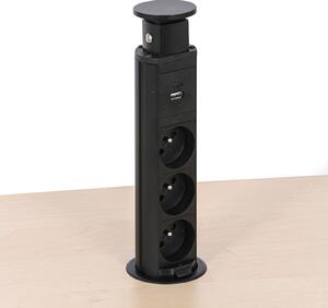 Stolní vysouvací zásuvka, 3× 230 V, USB-A, USB-C, černá