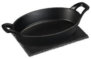 Grillmeister Litinová servírovací pánev s břidlicovou deskou / Lis na hamburgery (mini pánev oválná) (100401064001)