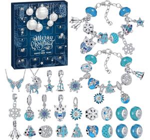 Adventní kalendář BLUE DIAMONDS s náramky, řetízky a přívěsky, modrá/stříbrná