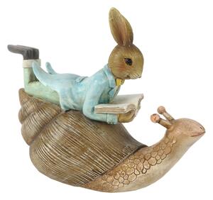 Dekorace ležící králík s knihou na šnekovi - 16*8*14 cm