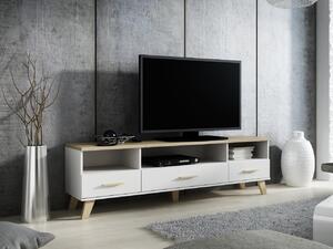 TV stolek Sanna 180 3S3K, Barva: brilantní bílá / dub sonoma 5902928126150