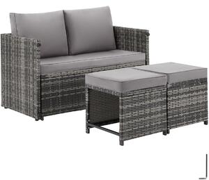 Tectake 2 v 1 ratanová zahradní sedací souprava Monopoli, pohovka a lounge set - šedá