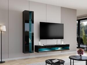 Obývací stěna Zigo New VIII, Osvětlení: osvětlení LED - bílé, Barva: černý / černý lesk 5902928694864