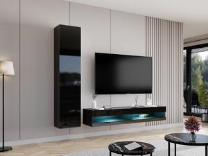Obývací stěna Zigo New IX, Osvětlení: osvětlení LED - modré, Barva: černý / černý lesk 5902928695151