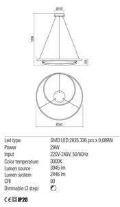 Redo 01-1793 - LED Stmívatelný lustr na lanku TORSION LED/29W/230V bílá