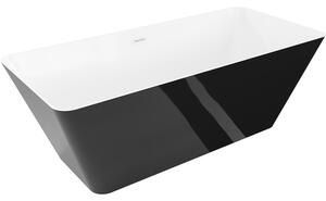 Mexen Velo Slim, volně stojící vana 170 × 75 cm, bílá/černá lesklá, bílý přepad, 52811707500-20