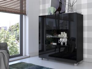 Vitrína Bralani BR01, Barva: černá / černá lesk, Osvětlení: osvětlení LED - bílé 5902928149104