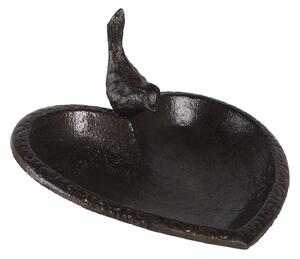 Černo hnědé kovové pítko ve tvaru srdce s ptáčkem - 14*13*86 cm