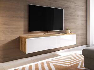 TV stolek Dlone 140, Barva: wotan / bílý lesk, Osvětlení: osvětlení LED - bílé 5903211078941