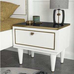 Asir Noční stolek RAVENNA 47,2x50 cm bílá/černá/zlatá AS0685
