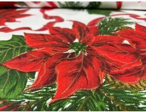 Dekorační látka bavlna Vánoční růže na bílém Rudá Vzorek (10x10 cm +/-1 cm)