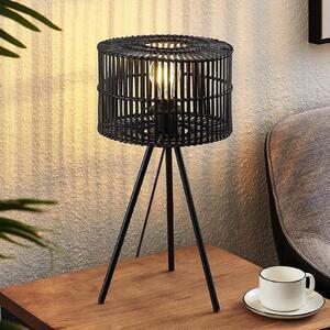 Bambusová stolní lampa Lindby Rabiya, černá, trojnožka