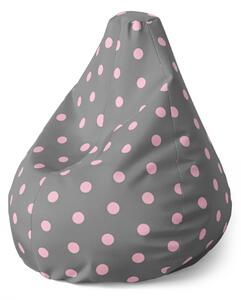 Sablio Sedací vak Pear Růžové puntíky na šedé - 70 x 95 x 15 cm