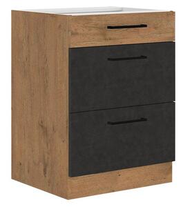 Spodní kuchyňská skříňka se zásuvkami Woodline 60 D 3S BB, Barva: Dub lancelot / matera 5902928847680