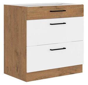 Spodní kuchyňská skříňka se zásuvkami Woodline 80 D 3S BB, Barva: Dub lancelot / bíly lesk 5902928813524
