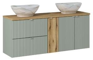 Comad Závěsná skříňka Line Reed Green Pati s deskou a umyvadly 140 cm zelená/dub coast evoke