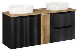 Comad Závěsná skříňka Nova Black Beyond s deskou a umyvadly 140 cm černá/dub evoke