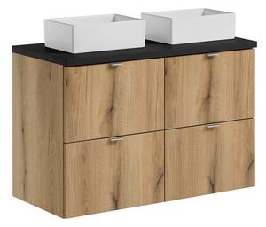 Comad Závěsná skříňka Nova Oak Gaja s deskou a umyvadly 100 cm dub evoke/černá