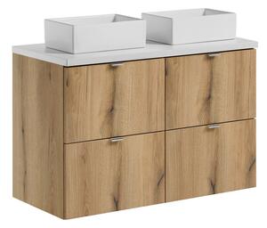 Comad Závěsná skříňka Nova Oak Gaja s deskou a umyvadly 100 cm dub evoke/bílá