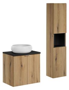 Comad Koupelnová sestava Nova Oak Wiki se skříňkami a umyvadlem 60 cm černá/dub evoke