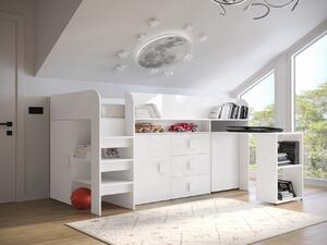 Patrová postel s psacím stolem Tomson 1, Matrace: ne, Barva: Bílá + Bílý lesk + Bílá 5902928922905