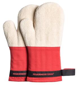 Feuermeister Kuchyňské rukavice Premium červené + Textilní kuchyňská zástěra Premium červená