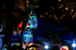 LEDSolar solární závěsná vánoční sklenice s řetězem multicolor 1 ks, iPRO, 1W, multicolor