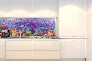 DIMEX | Fototapeta do kuchyně Barevná květinová malba KI-180-217 | 180 x 60 cm | vícebarevná, fialová, modrá