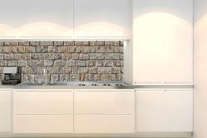 DIMEX | Fototapeta do kuchyně Zeď z kamenných bloků KI-180-251 | 180 x 60 cm | hnědá, šedá, béžová