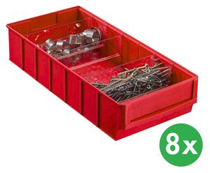 Plastový regálový box ShelfBox typ E - 183 x 400 x 81 mm, 8 ks, červený