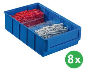 Plastový regálový box ShelfBox typ D - 183 x 300 x 81 mm, 8 ks, modrý