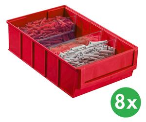 Plastový regálový box ShelfBox typ D - 183 x 300 x 81 mm, 8 ks, červený