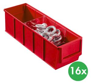 Plastový regálový box ShelfBox typ A - 91 x 300 x 81 mm, 16 ks, červený
