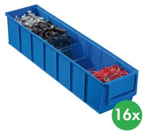 Plastový regálový box ShelfBox typ B - 91 x 400 x 81 mm, 16 ks, modrý