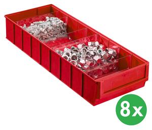 Plastový regálový box ShelfBox typ F - 183 x 500 x 81 mm, 8 ks, červený