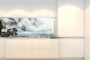 DIMEX | Fototapeta do kuchyně Malba vodopádu KI-180-190 | 180 x 60 cm | bílá, šedá, modrá