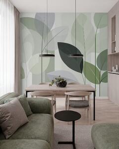 Fototapety abstraktní vzor s motivem listů v matném tkaném stylu v odstínech, Fototapety s motivem lesa, Fototapety tropické, w05986v1 : uwalls.cz