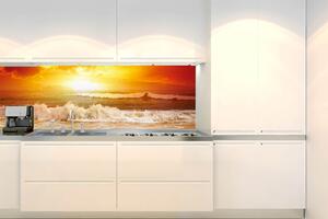 DIMEX | Fototapeta do kuchyně Vlny v západu slunce KI-180-204 | 180 x 60 cm | červená, oranžová, hnědá, žlutá
