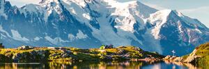 DIMEX | Fototapeta do kuchyně Jezero Lac Blanc KI-180-205 | 180 x 60 cm | modrá, bílá, zelená