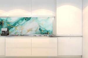 DIMEX | Fototapeta do kuchyně Smaragdový mramor KI-180-208 | 180 x 60 cm | zelená, bílá, zlatá
