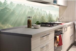 DIMEX | Fototapeta do kuchyně Sluneční paprsky nad lesem KI-180-196 | 180 x 60 cm | zelená, bílá, krémová