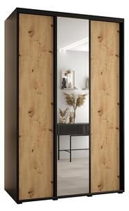 Šatní skříň s posuvnými dveřmi a zrcadlem DAVOS 160cm | Černá / DUB Artisan / černé pojezd