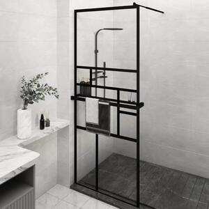 Zástěna do průchozí sprchy s policí černá 80x195 cm ESG/hliník 3185449